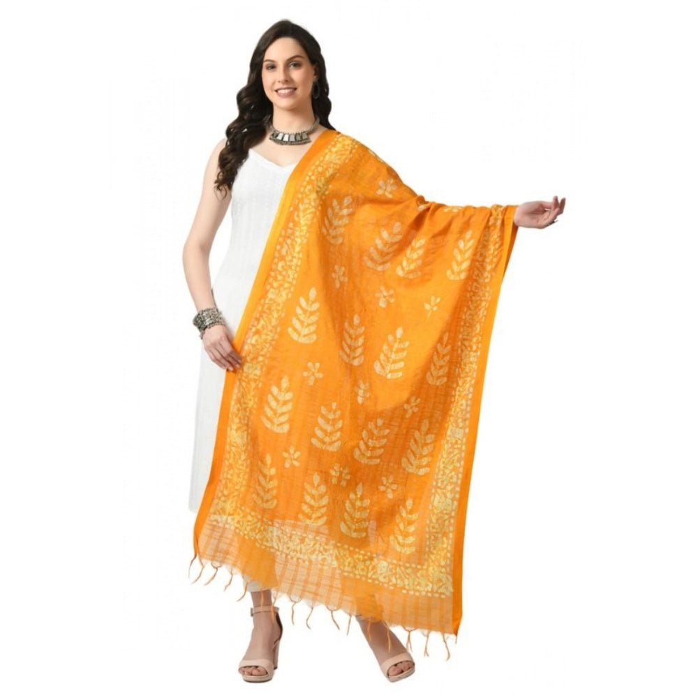 Generic Women's Cotton Printed Dupatta (Yellow, Length: Free Size) Main image