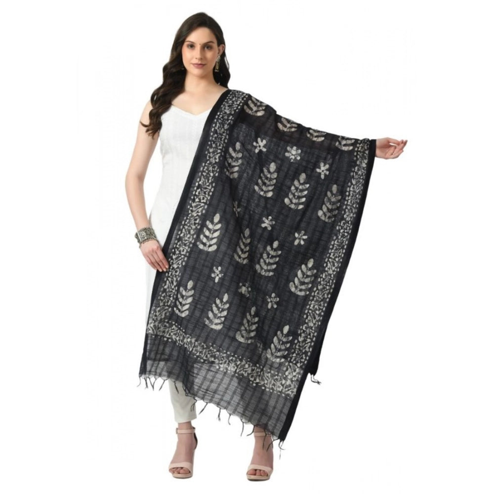 Generic Women's Cotton Printed Dupatta (Black, Length: Free Size) Main image