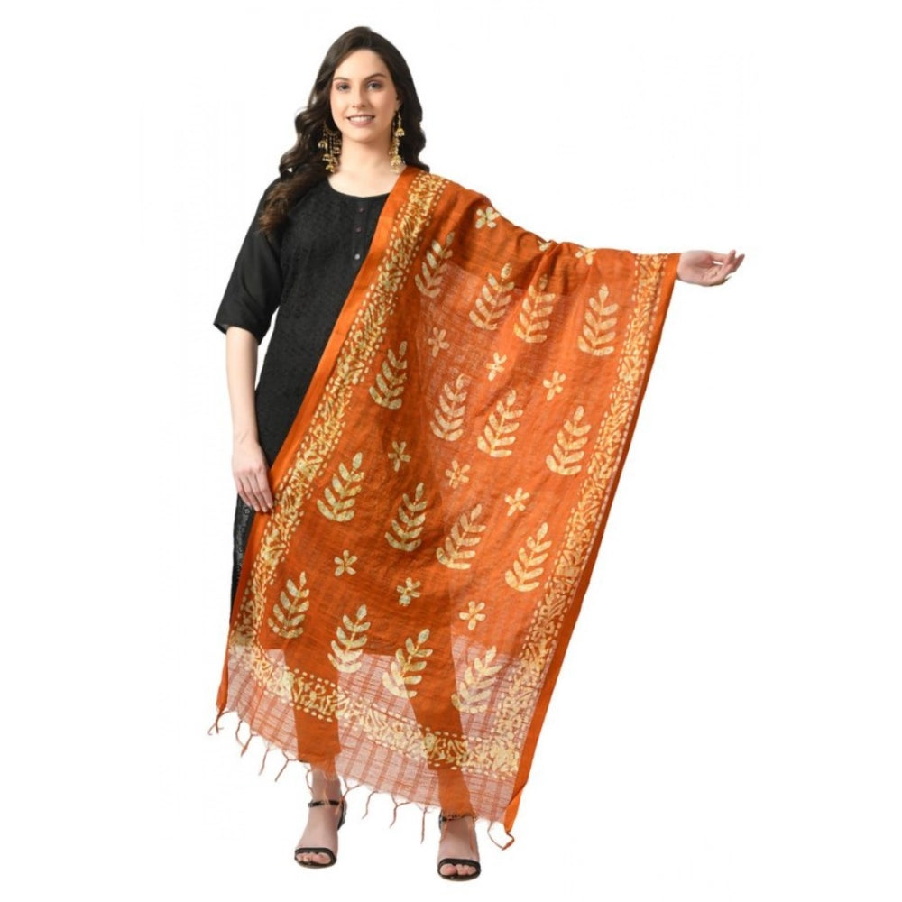 Generic Women's Cotton Printed Dupatta (Mustard, Length: Free Size) Main image