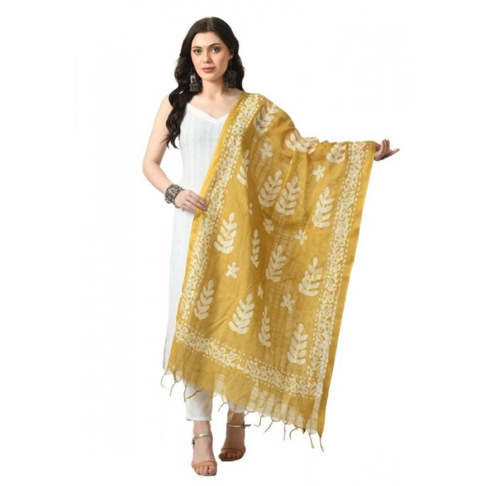 Generic Women's Cotton Printed Dupatta (Gold, Length: Free Size) Main image