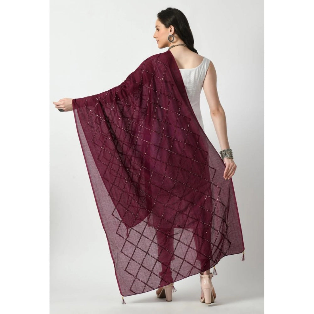 Generic Women's Chanderi Self Design Dupatta (Wine, Length: Free Size) Secondary image