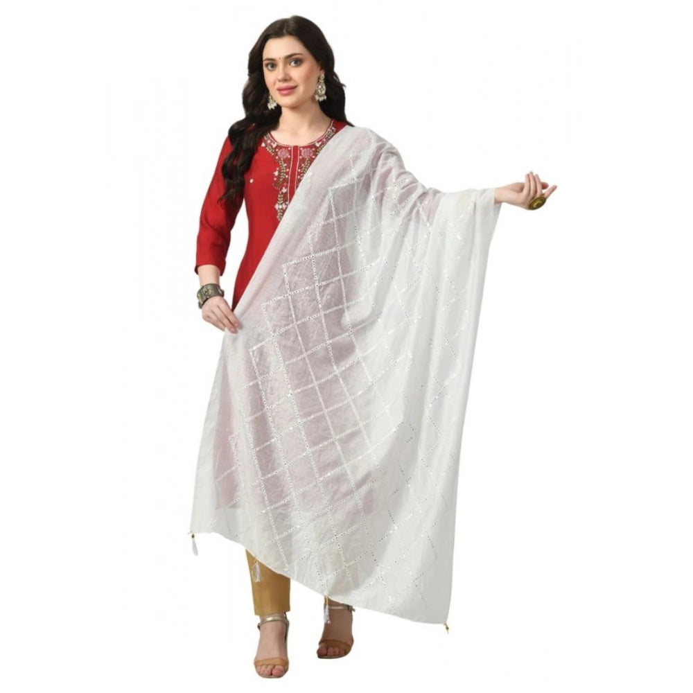 Generic Women's Chanderi Self Design Dupatta (White, Length: Free Size) Main image