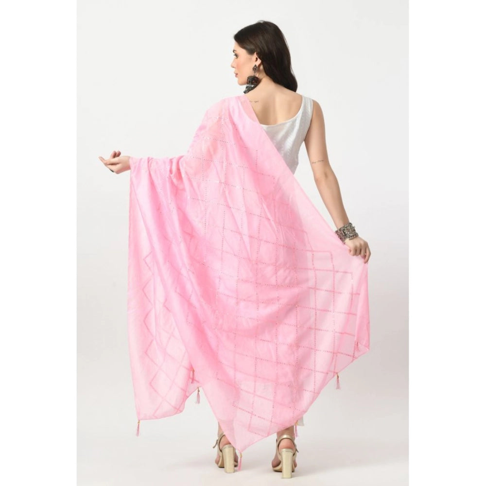 Generic Women's Chanderi Self Design Dupatta (Pink, Length: Free Size) Secondary image