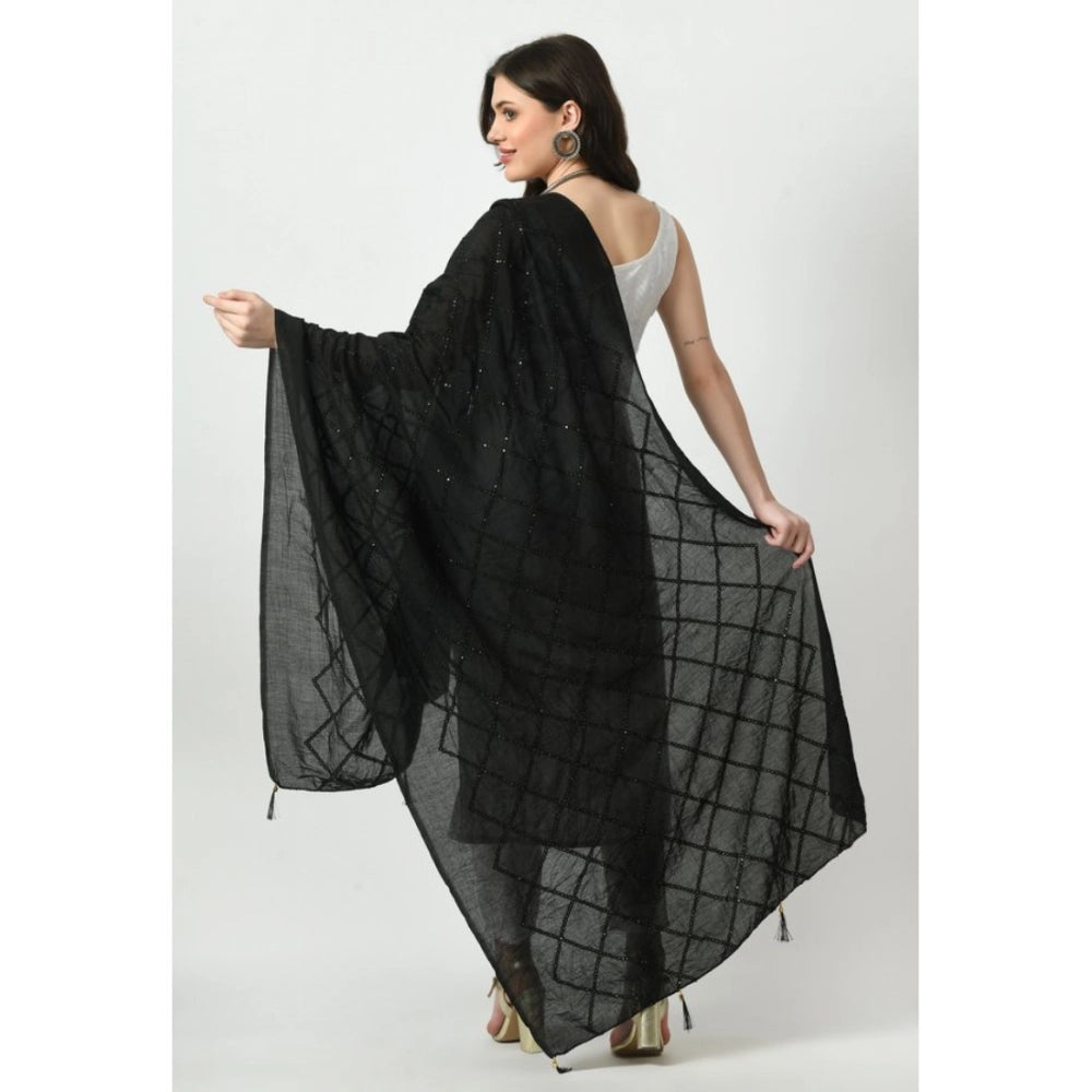 Generic Women's Chanderi Self Design Dupatta (Black, Length: Free Size) Secondary image