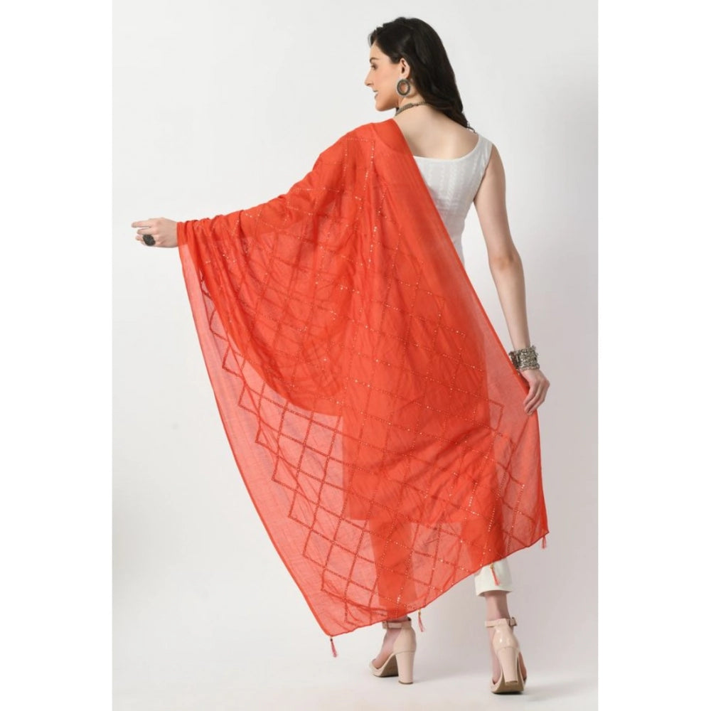 Generic Women's Chanderi Self Design Dupatta (Orange, Length: Free Size) Secondary image