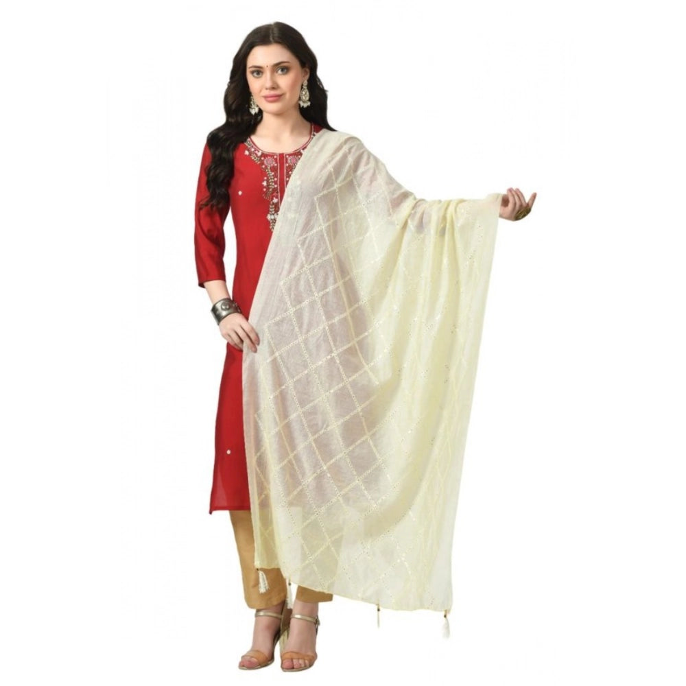 Generic Women's Chanderi Self Design Dupatta (Off White, Length: Free Size) Main image