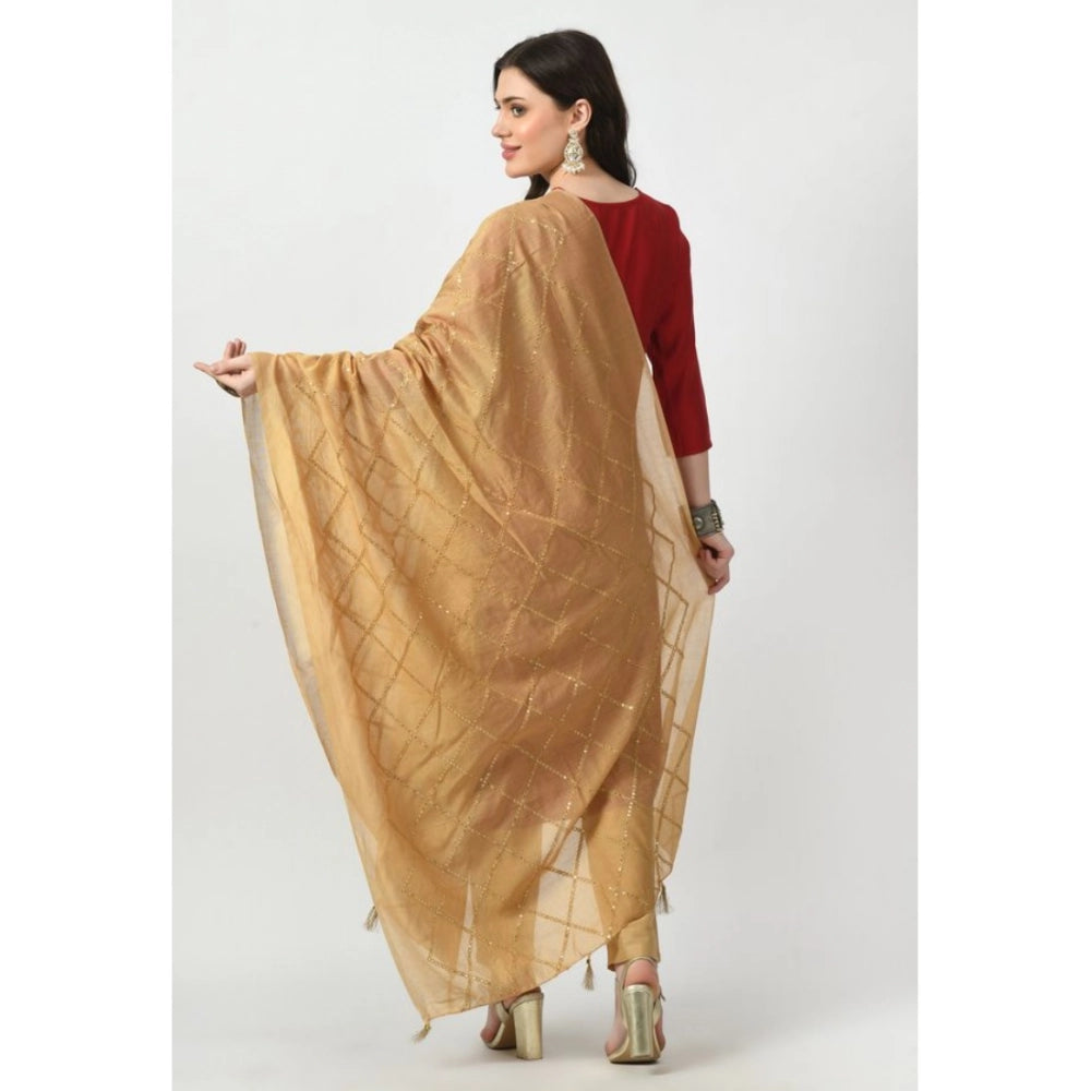 Generic Women's Chanderi Self Design Dupatta (Gold, Length: Free Size) Secondary image