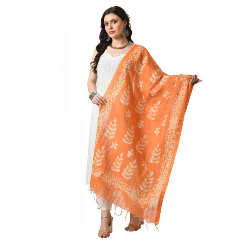 Generic Women's Cotton Printed Dupatta (Orange, Length: Free Size) Main image