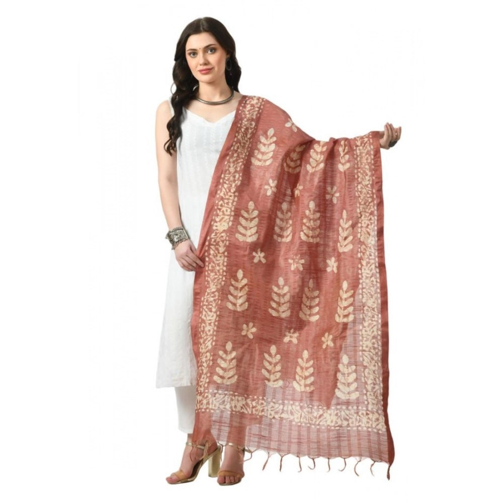 Generic Women's Cotton Printed Dupatta (Brown, Length: Free Size) Main image