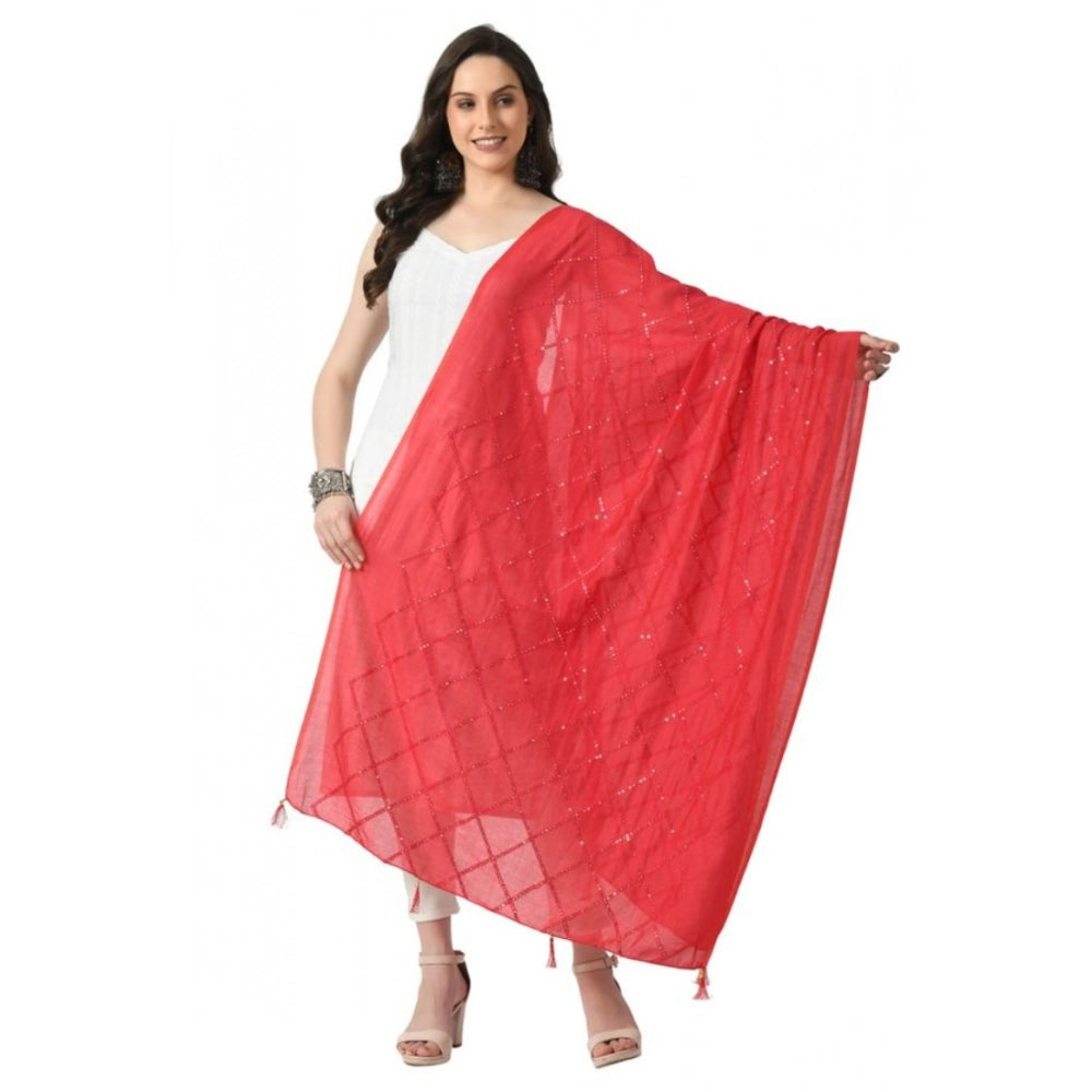 Generic Women's Chanderi Self Design Dupatta (Rani, Length: Free Size) Main image