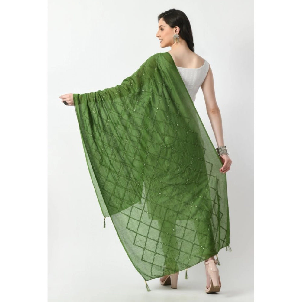 Generic Women's Chanderi Self Design Dupatta (Mehandi, Length: Free Size) Secondary image