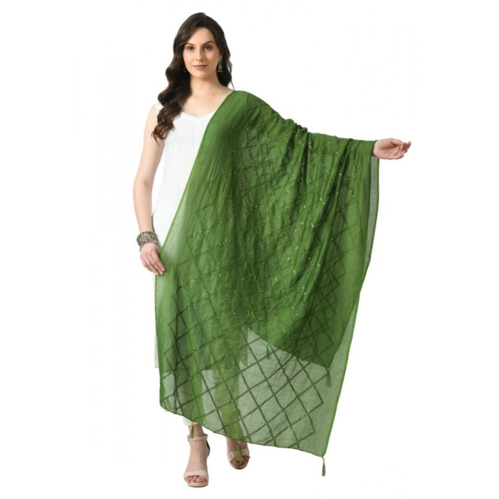 Generic Women's Chanderi Self Design Dupatta (Mehandi, Length: Free Size) Main image