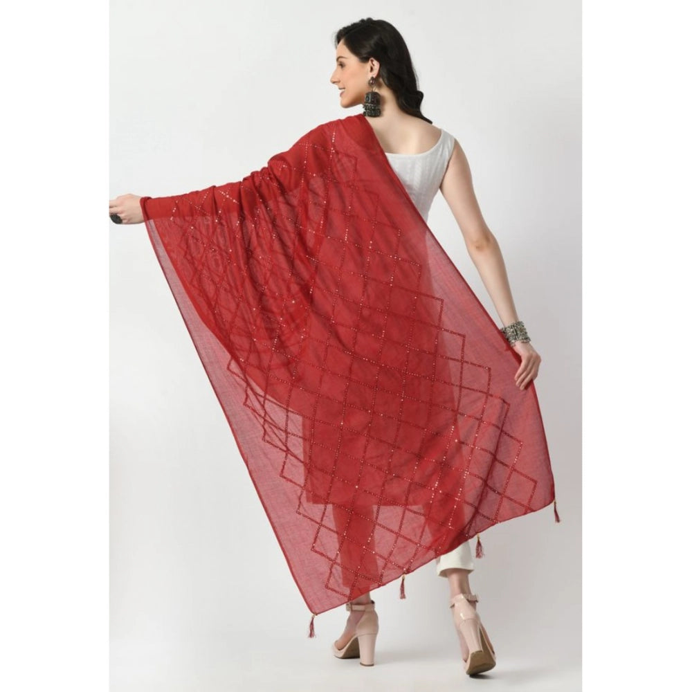 Generic Women's Chanderi Self Design Dupatta (Maroon, Length: Free Size) Secondary image