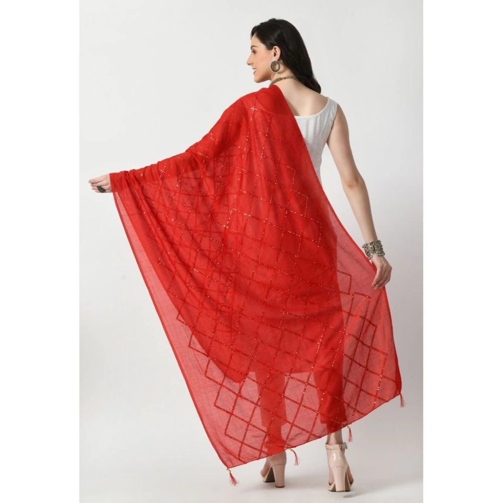 Generic Women's Chanderi Self Design Dupatta (Red, Length: Free Size) Secondary image