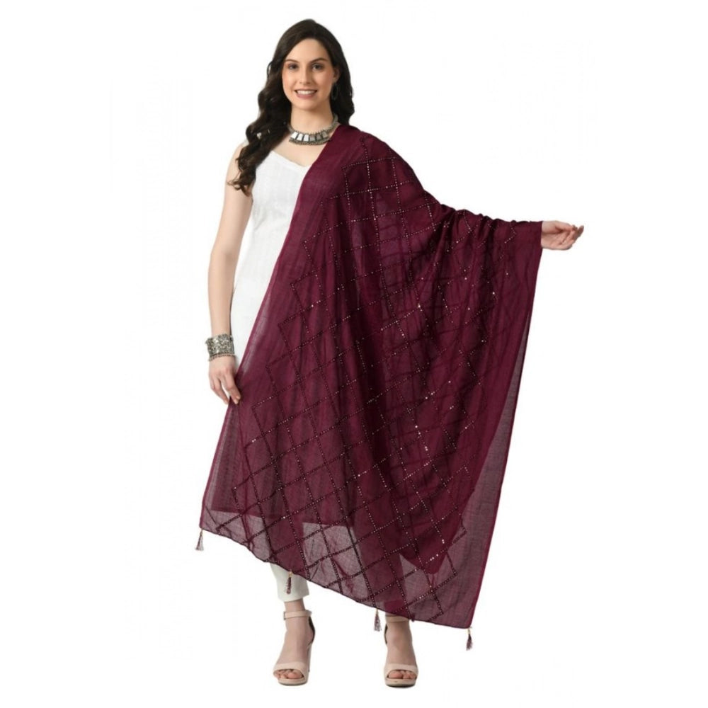 Generic Women's Chanderi Self Design Dupatta (Wine, Length: Free Size) Main image