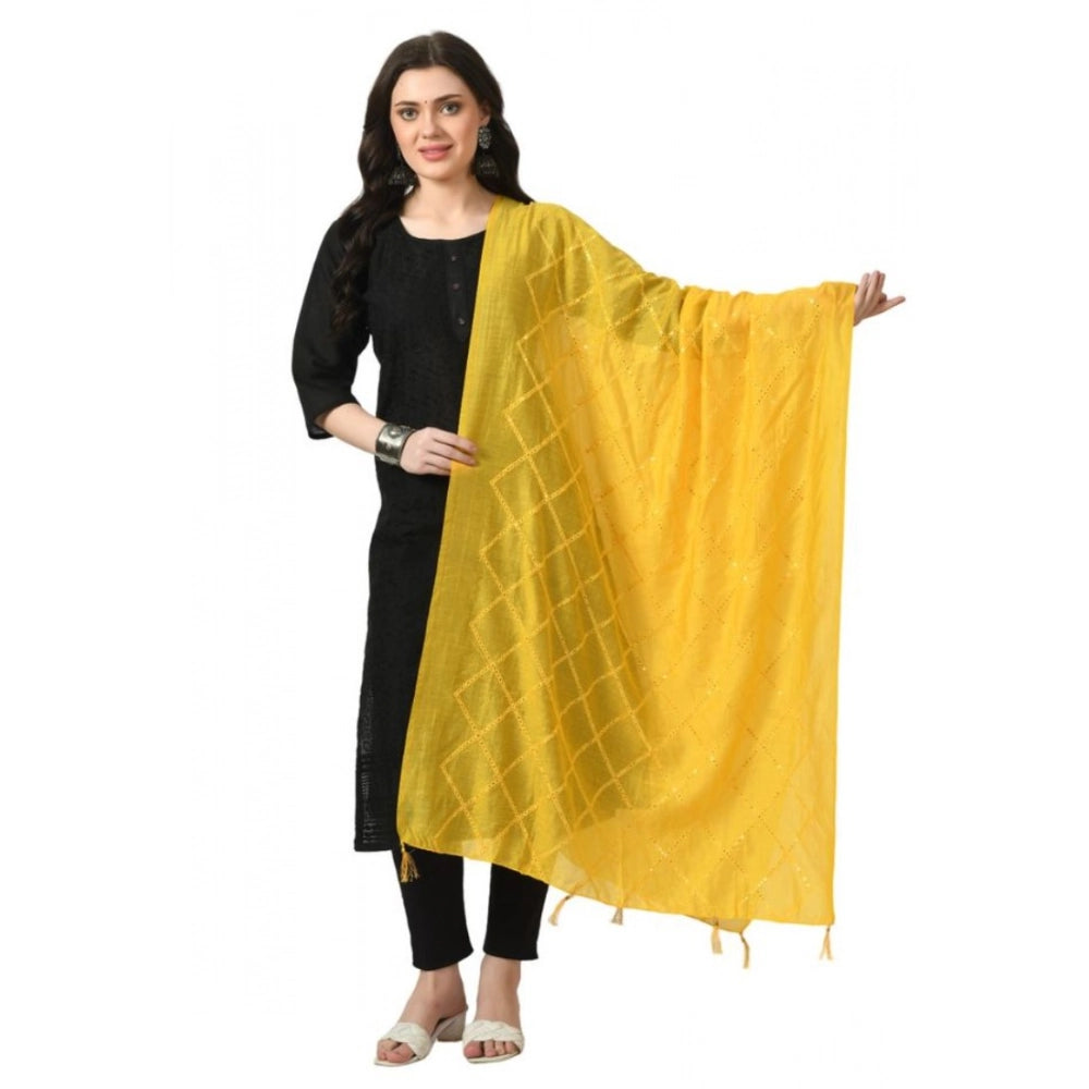 Generic Women's Chanderi Self Design Dupatta (Yellow, Length: Free Size) Main image