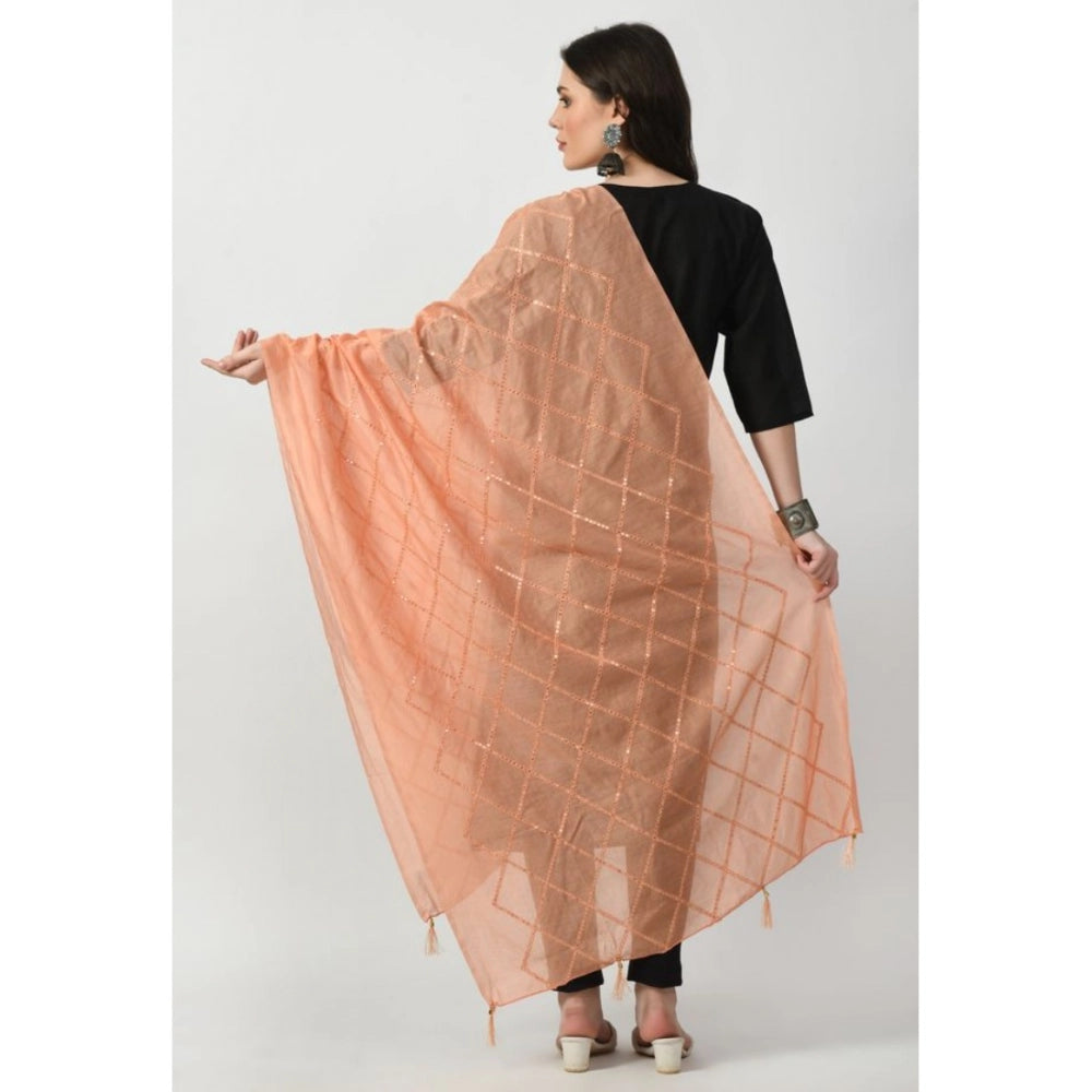 Generic Women's Chanderi Self Design Dupatta (Peach, Length: Free Size) Secondary image