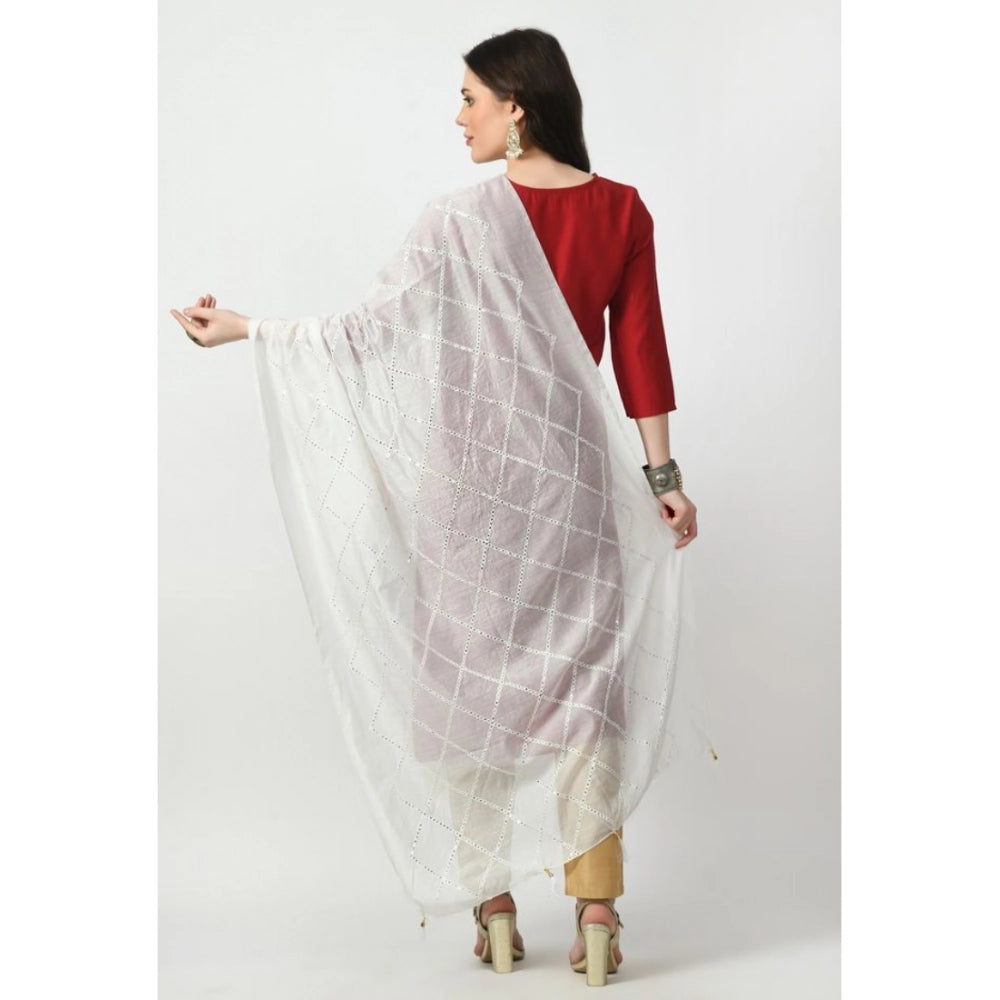 Generic Women's Chanderi Self Design Dupatta (White, Length: Free Size) Secondary image