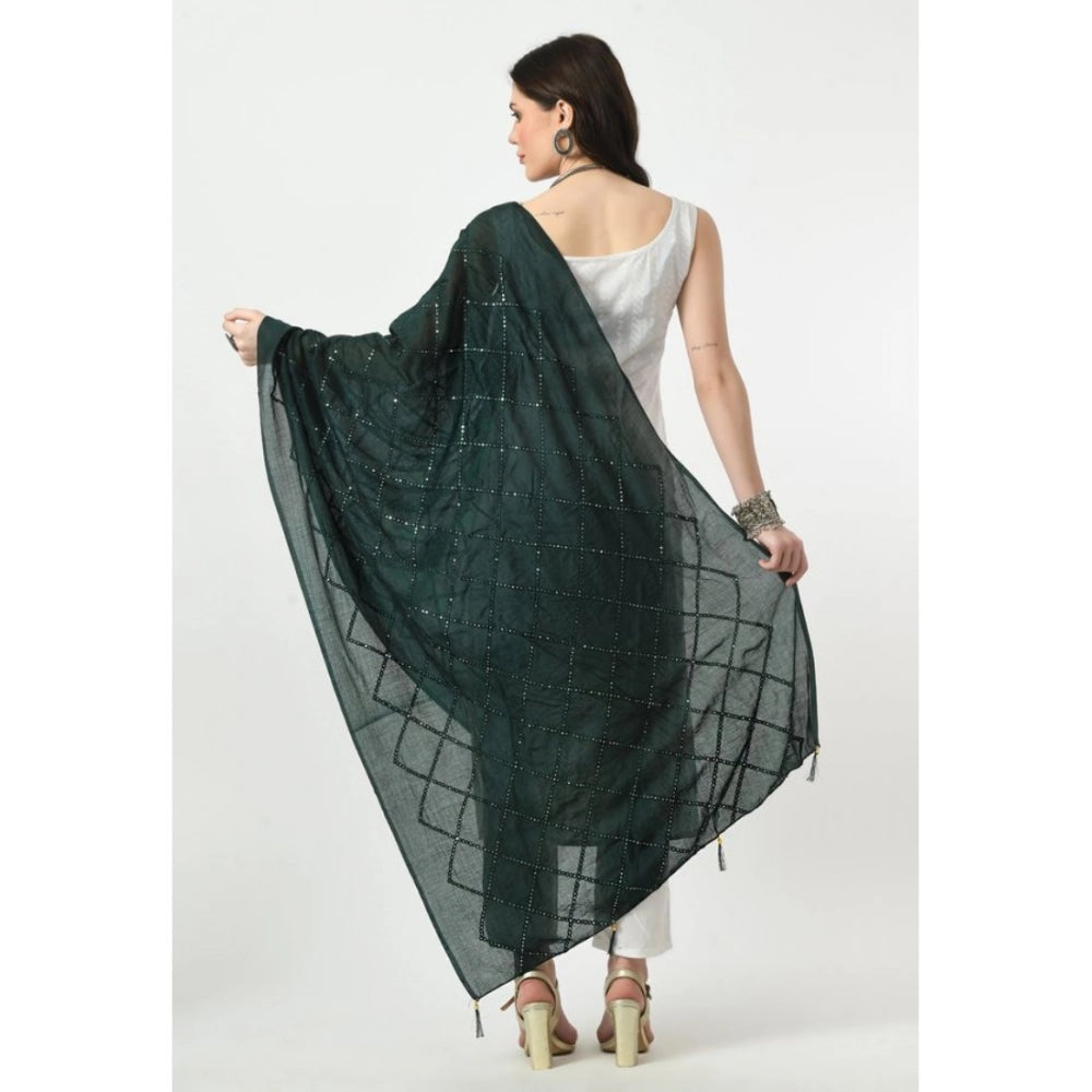Generic Women's Chanderi Self Design Dupatta (Green, Length: Free Size) Secondary image