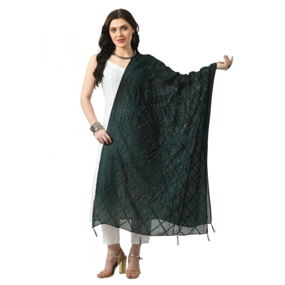 Generic Women's Chanderi Self Design Dupatta (Green, Length: Free Size) Main image