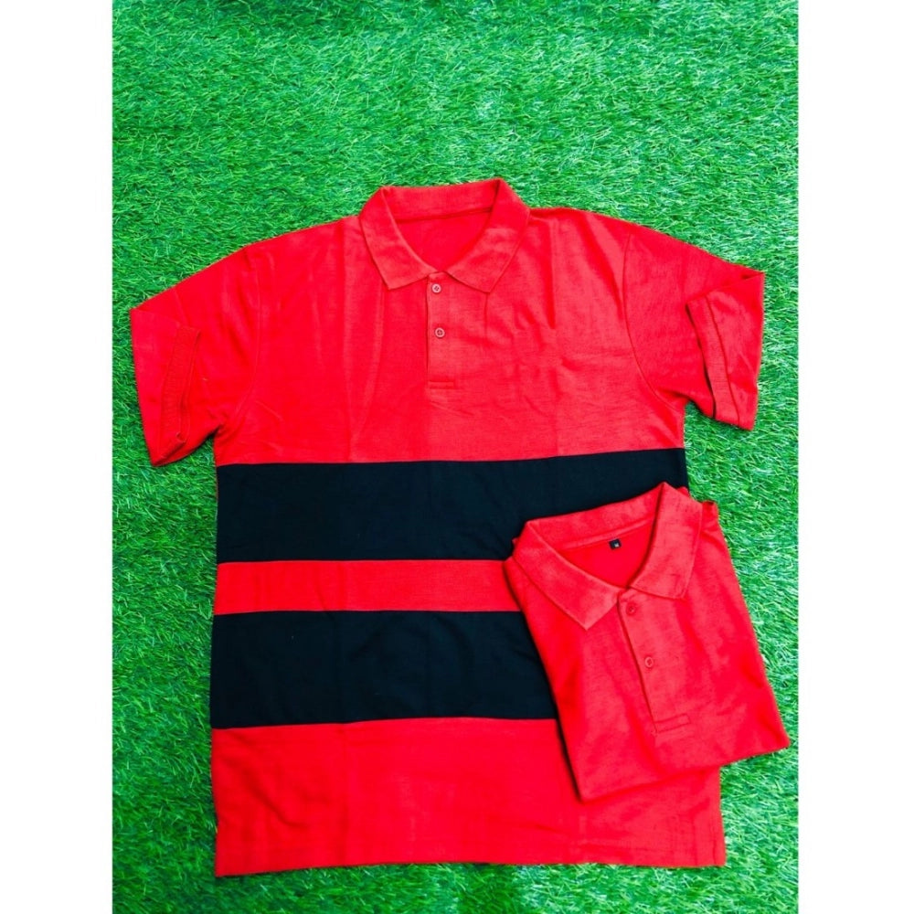 Generic Men's Casual Short Sleeves Cotton Polo Neck T-shirt (Red) Secondary image