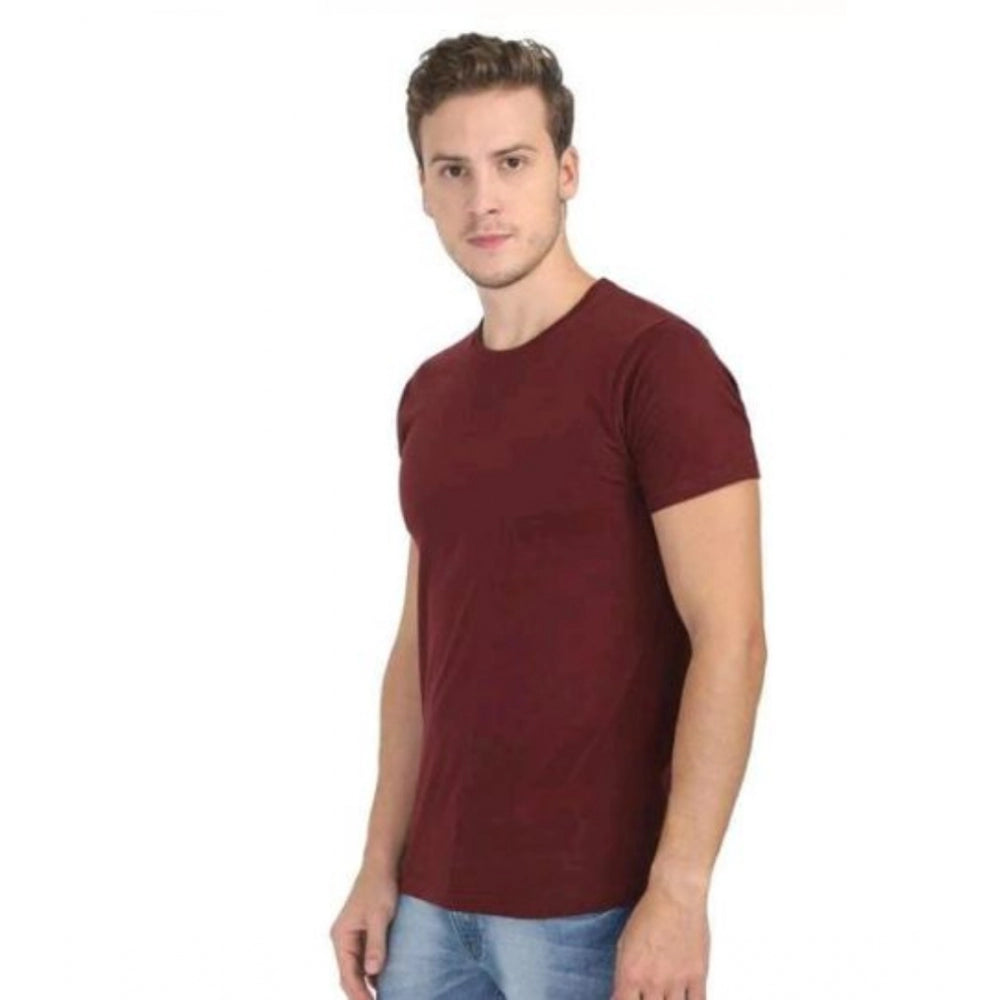 Generic Men's Casual Short Sleeves Cotton Round Neck T-shirt (Maroon) Main image