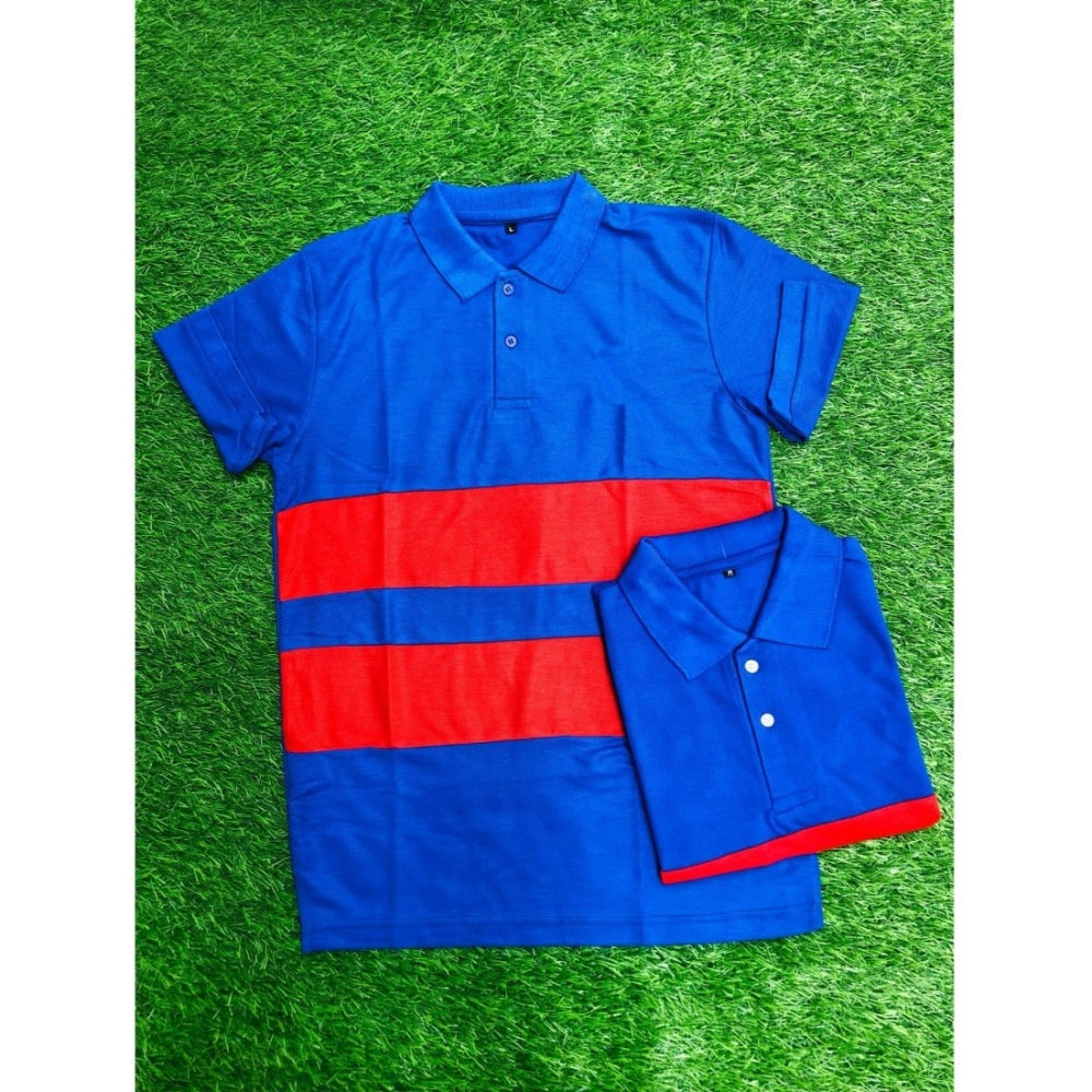 Generic Men's Casual Short Sleeves Cotton Polo Neck T-shirt (Blue) Secondary image