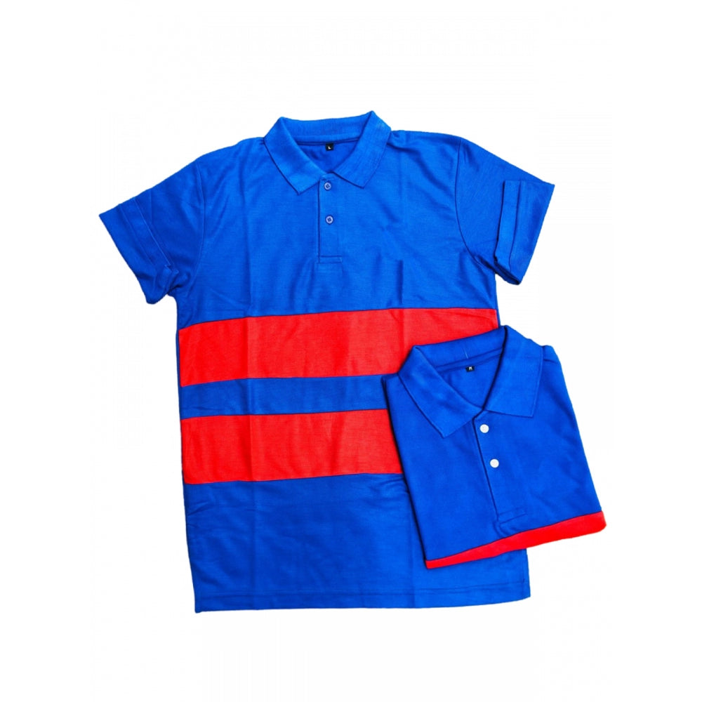 Generic Men's Casual Short Sleeves Cotton Polo Neck T-shirt (Blue) Main image