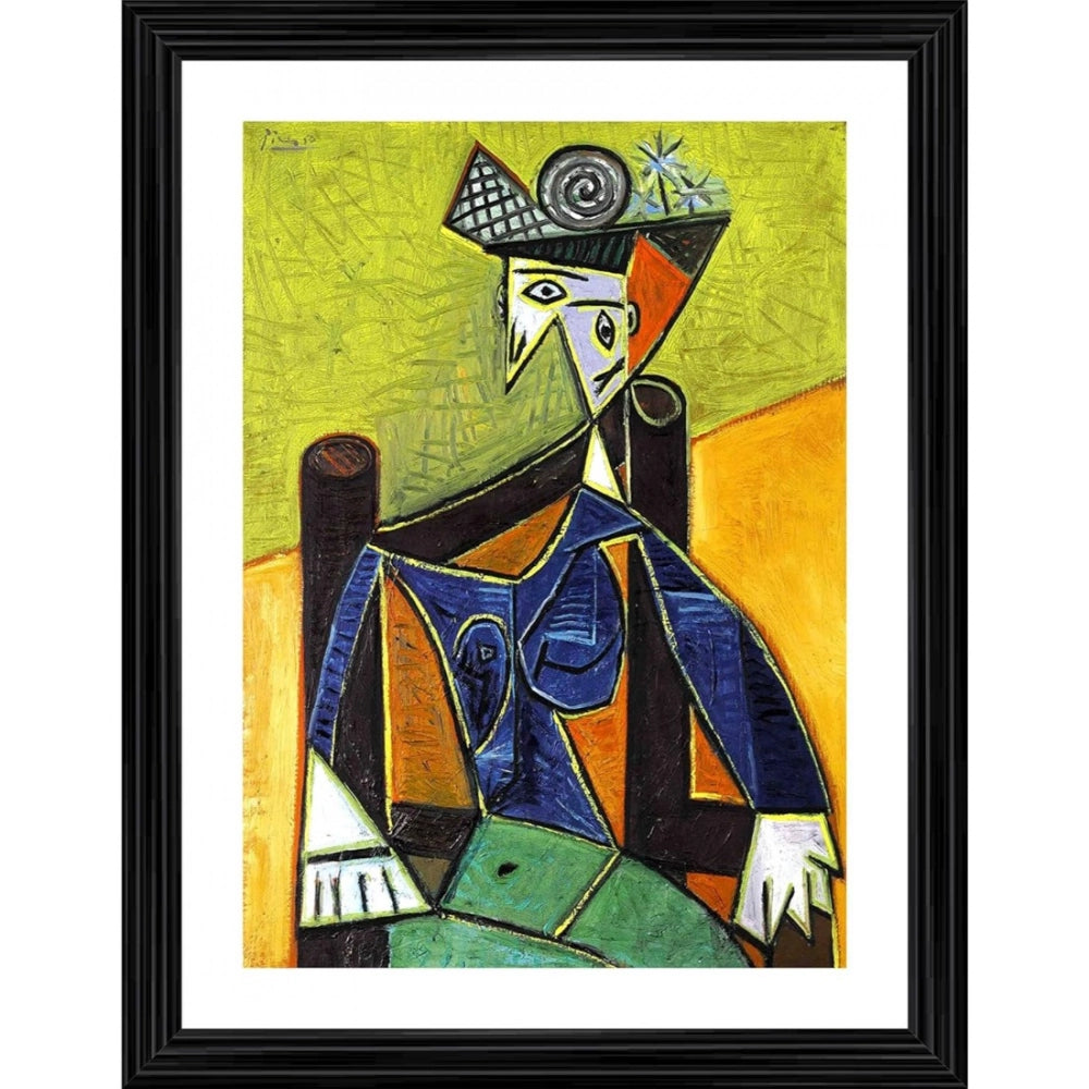 Generic Woman Sitting in Armchair 1920 Painting With Wood Photo Frame (Multicolor)