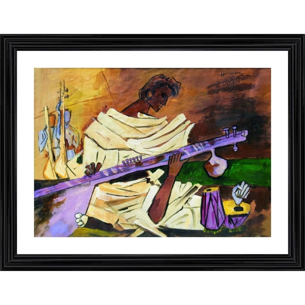 Generic Sitar Player Painting With Wood Photo Frame (Multicolor) Main image