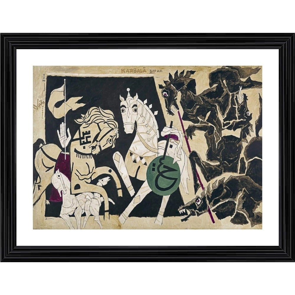 Generic Five Horses and the Battle Painting With Wood Photo Frame (Multicolor) Main image