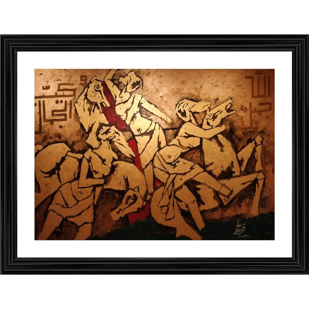 Generic Three Horses and the Riders Painting With Wood Photo Frame (Multicolor) Main image