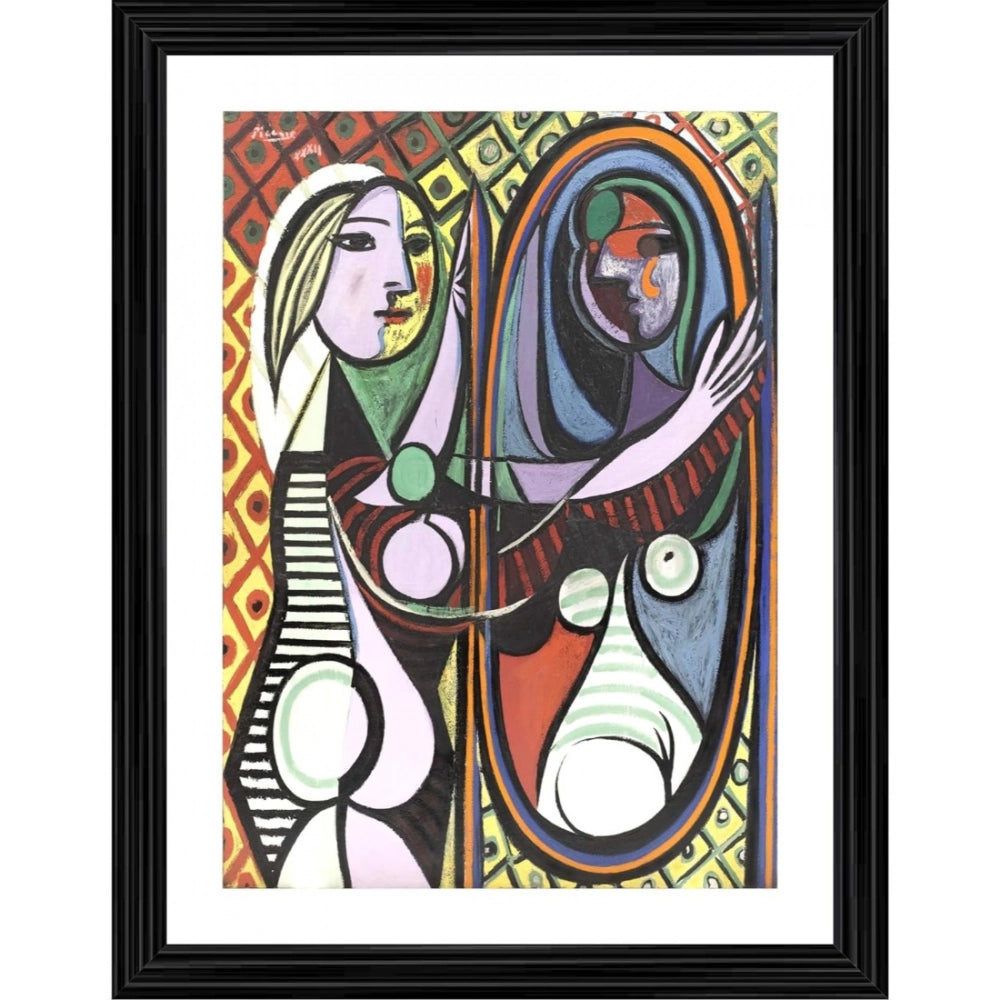 Generic Girl before a Mirror 1932 Painting With Wood Photo Frame (Multicolor) Main image