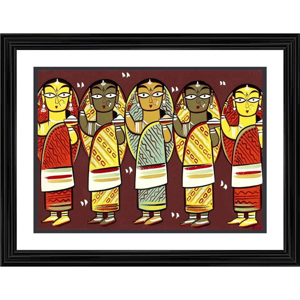 Generic Five Women Painting With Wood Photo Frame (Multicolor) Main image