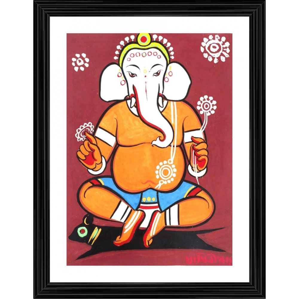 Generic Ganesh Painting With Wood Photo Frame (Multicolor) Main image