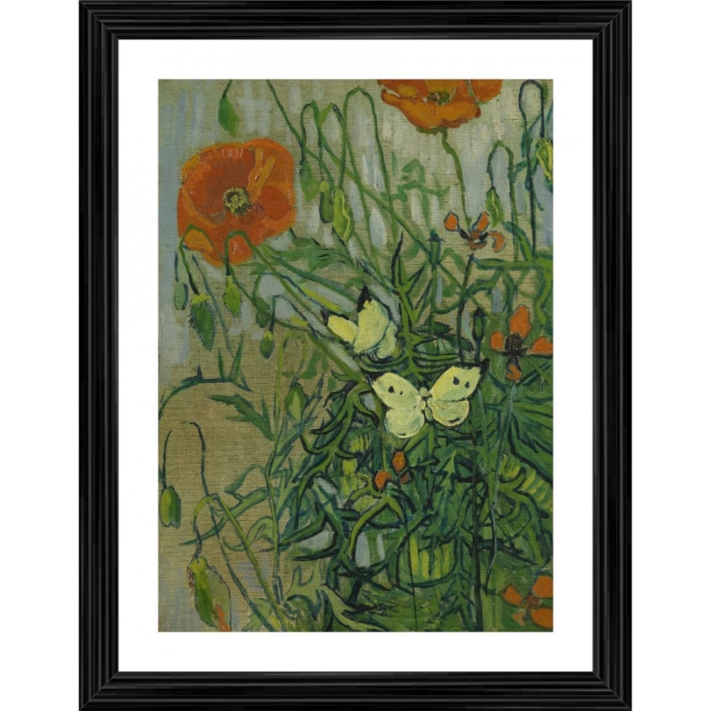 Generic Butterflies and Poppies 1889 Painting With Wood Photo Frame (Multicolor) Main image