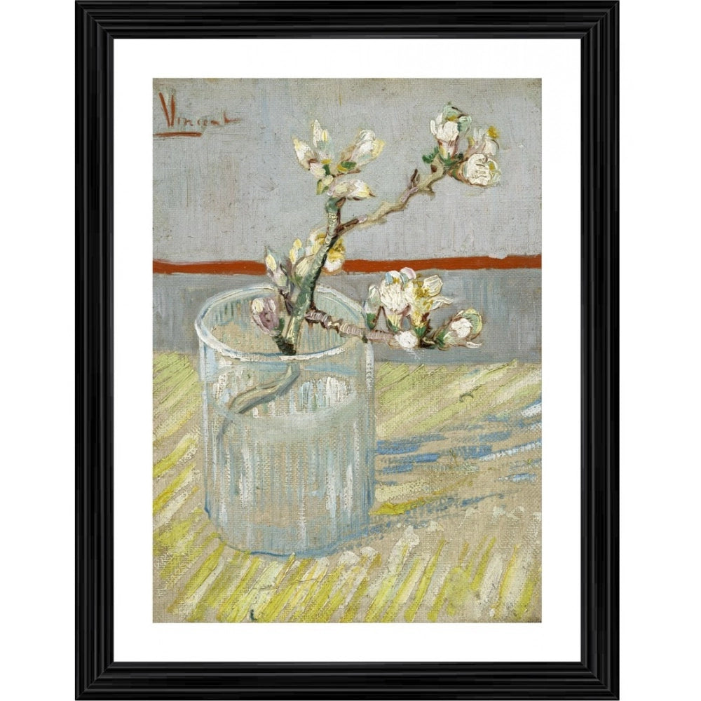 Generic Sprig of Flowering Almond in a Glass 1888 Painting With Wood Photo Frame (Multicolor) Main image