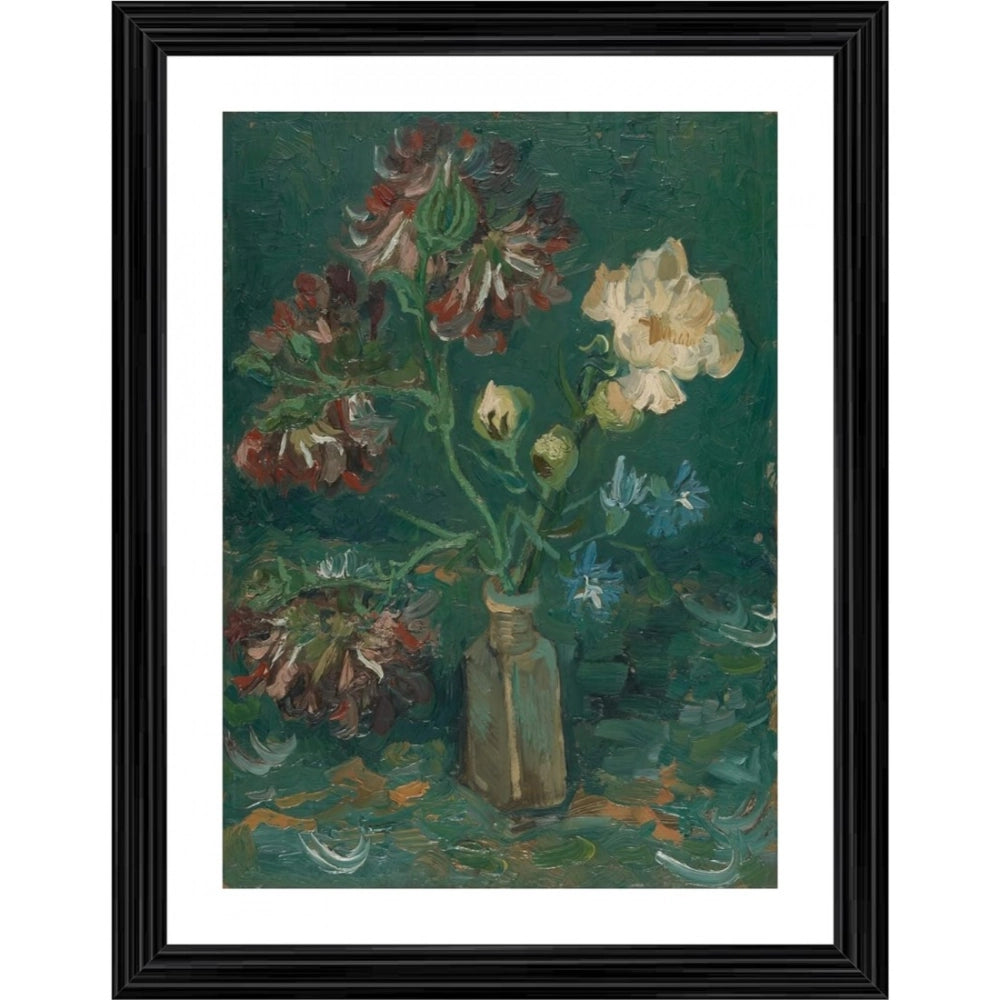 Generic Vase with Peonies and Blue Delphiniums 1886 Painting With Wood Photo Frame (Multicolor) Main image