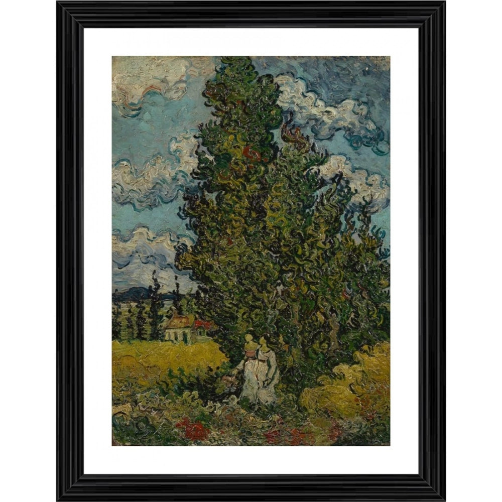 Generic Cypresses and Two Women 1890 Painting With Wood Photo Frame (Multicolor) Main image