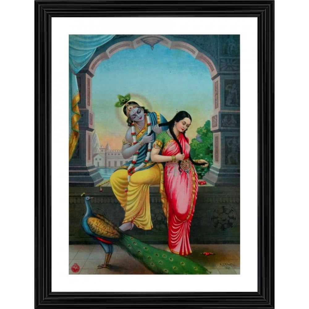 Generic Radha Krishna 1900 Painting With Wood Photo Frame (Multicolor) Main image