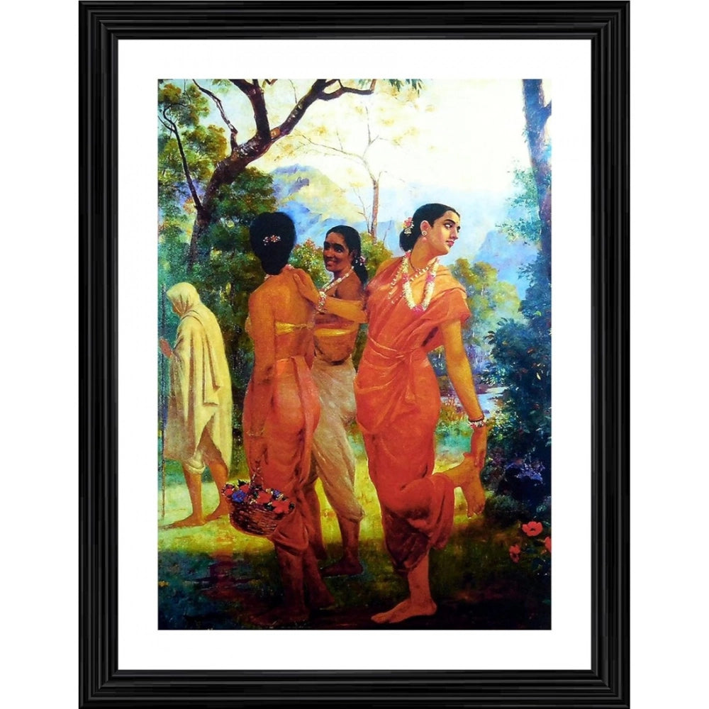 Generic Shakuntala with her Companions 1870 Painting With Wood Photo Frame (Multicolor) Main image
