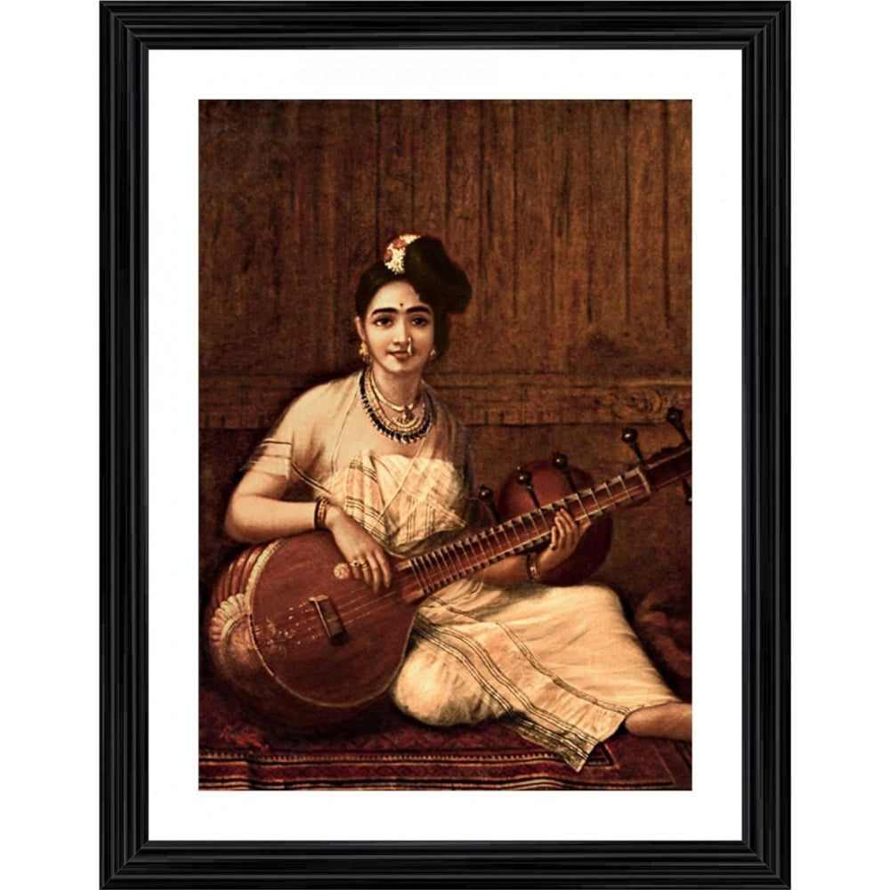 Generic Malabar Lady with Veena 1900 Painting With Wood Photo Frame (Multicolor) Main image