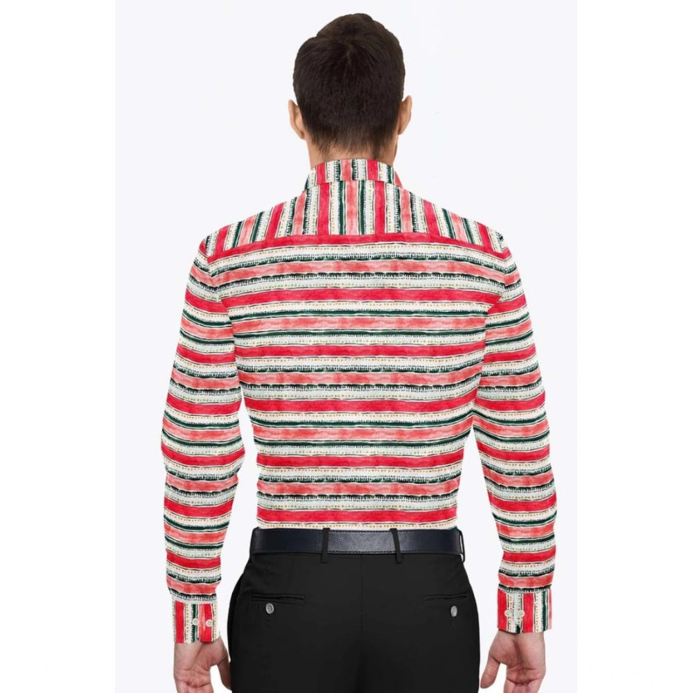 Generic Men's Cotton Blended Striped Full Sleeve Shirt (Red-White) Secondary image