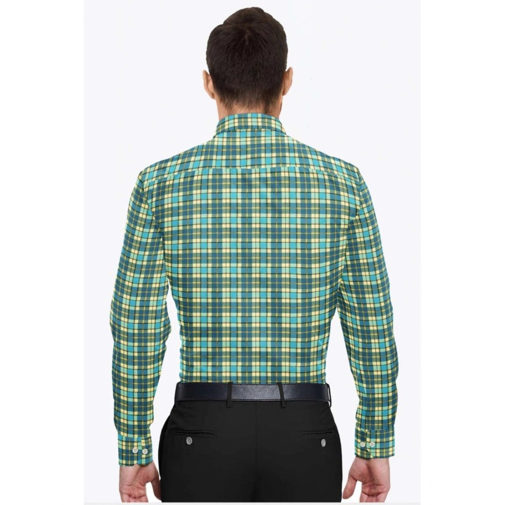 Generic Men's Cotton Blended Checked Full Sleeve Shirt (Green-Yellow) Secondary image