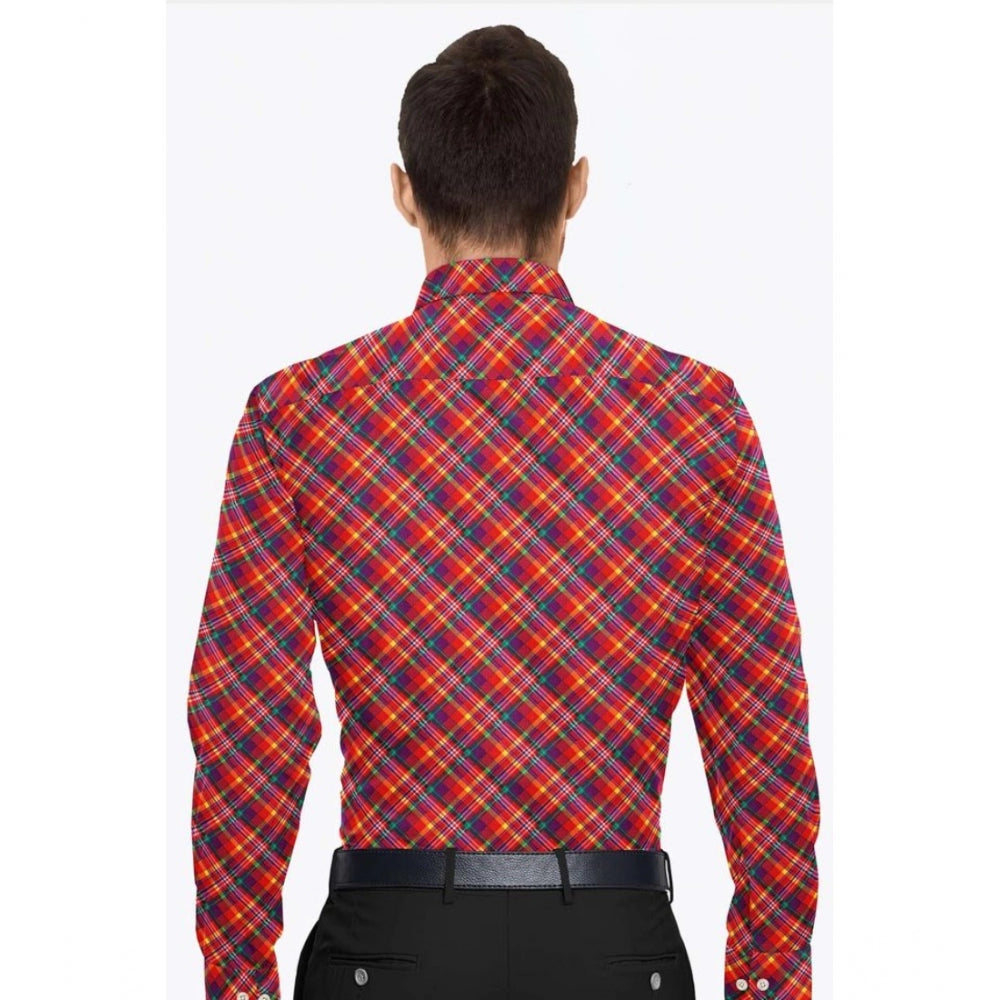 Generic Men's Cotton Blended Checked Full Sleeve Shirt (Red) Secondary image