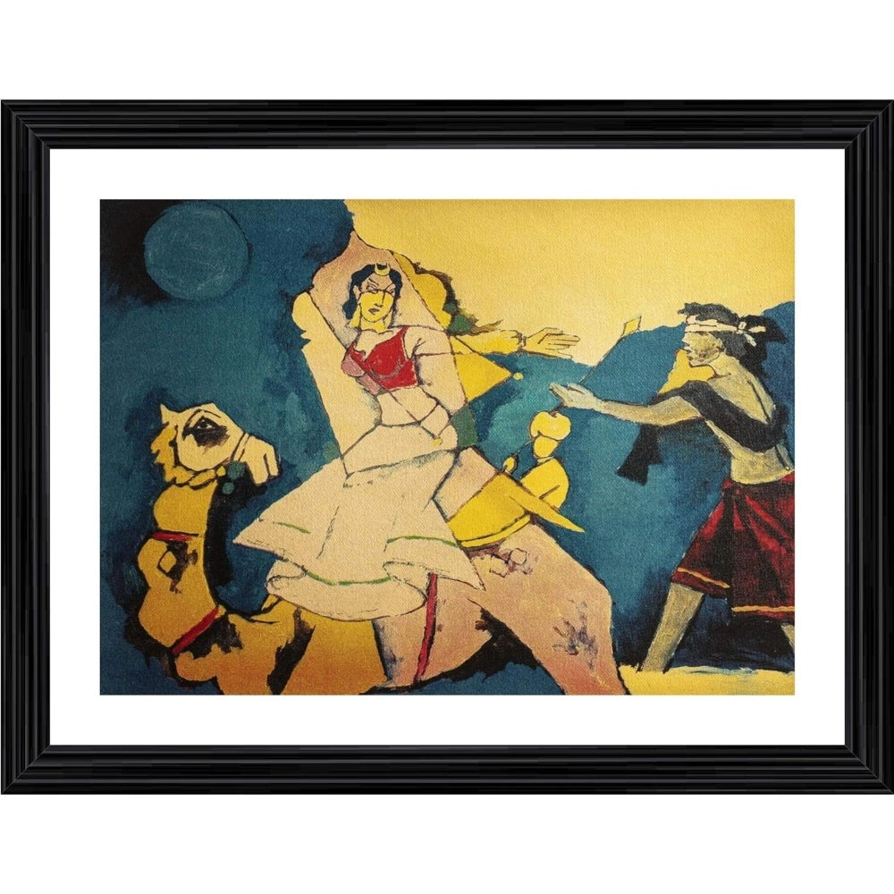 Generic Laila Majnu and Camel Painting With Wood Photo Frame (Multicolor) Main image