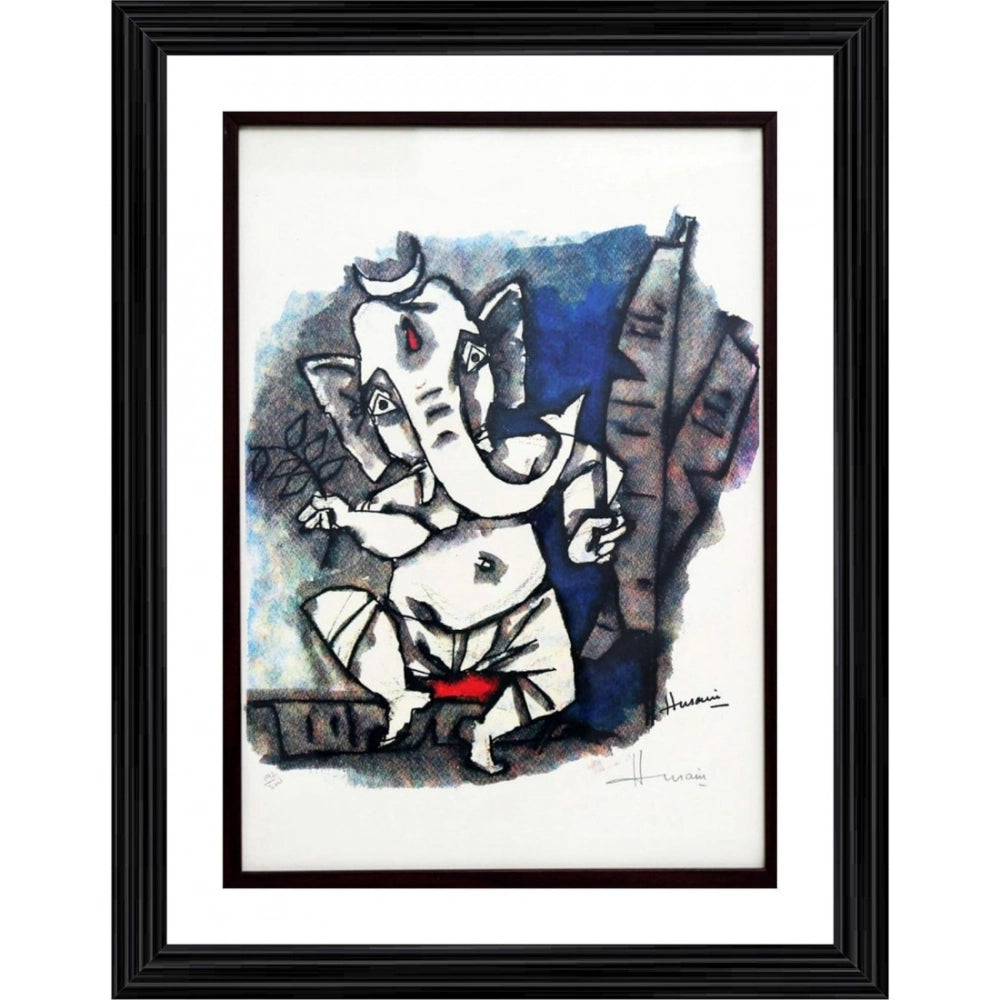Generic Ganesha Dances Painting With Wood Photo Frame (Multicolor) Main image