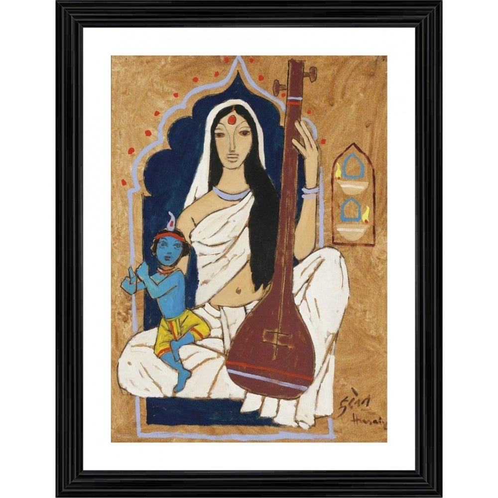 Generic Meerabai and Krishna Painting With Wood Photo Frame (Multicolor) Main image