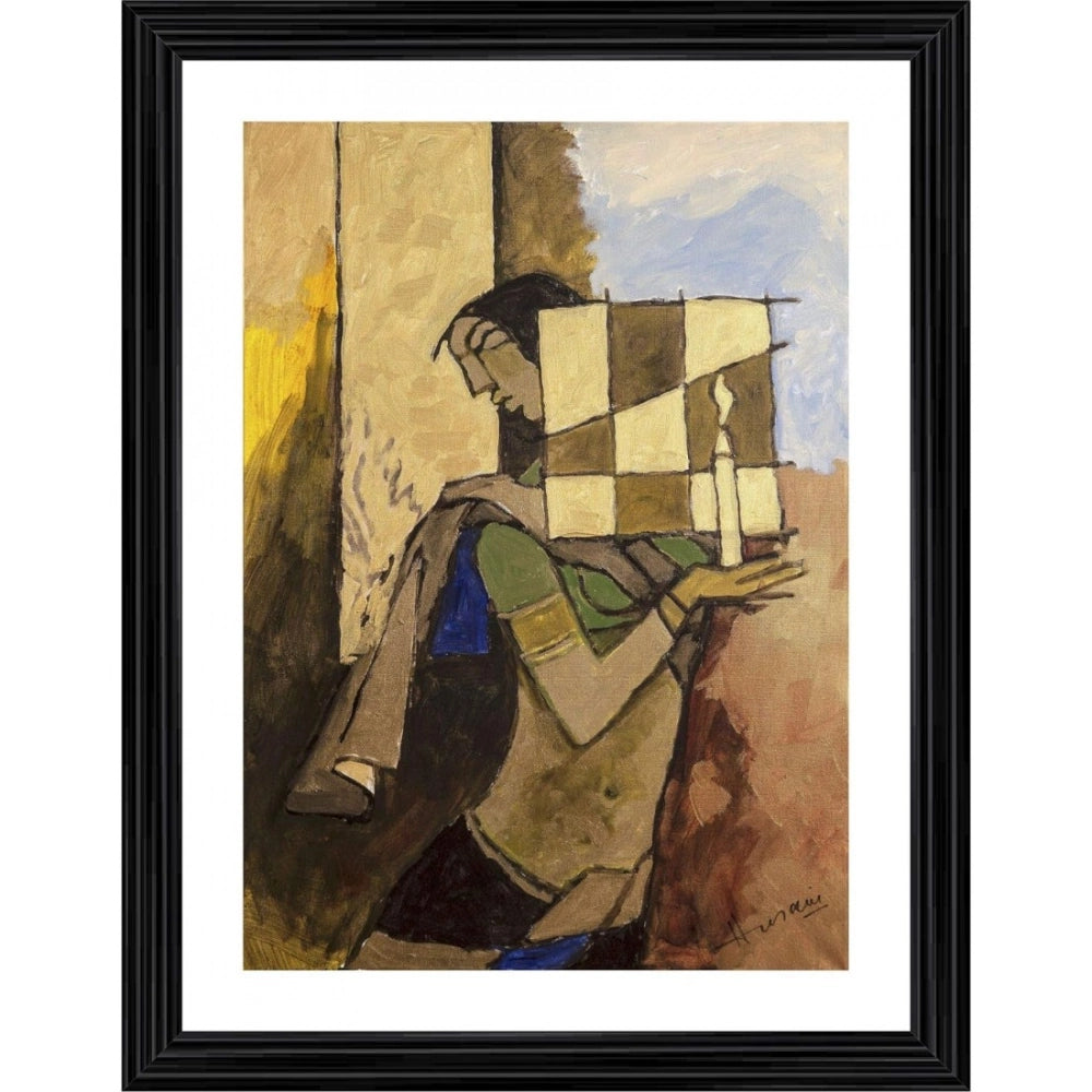 Generic Lady with a Candle Painting With Wood Photo Frame (Multicolor) Main image
