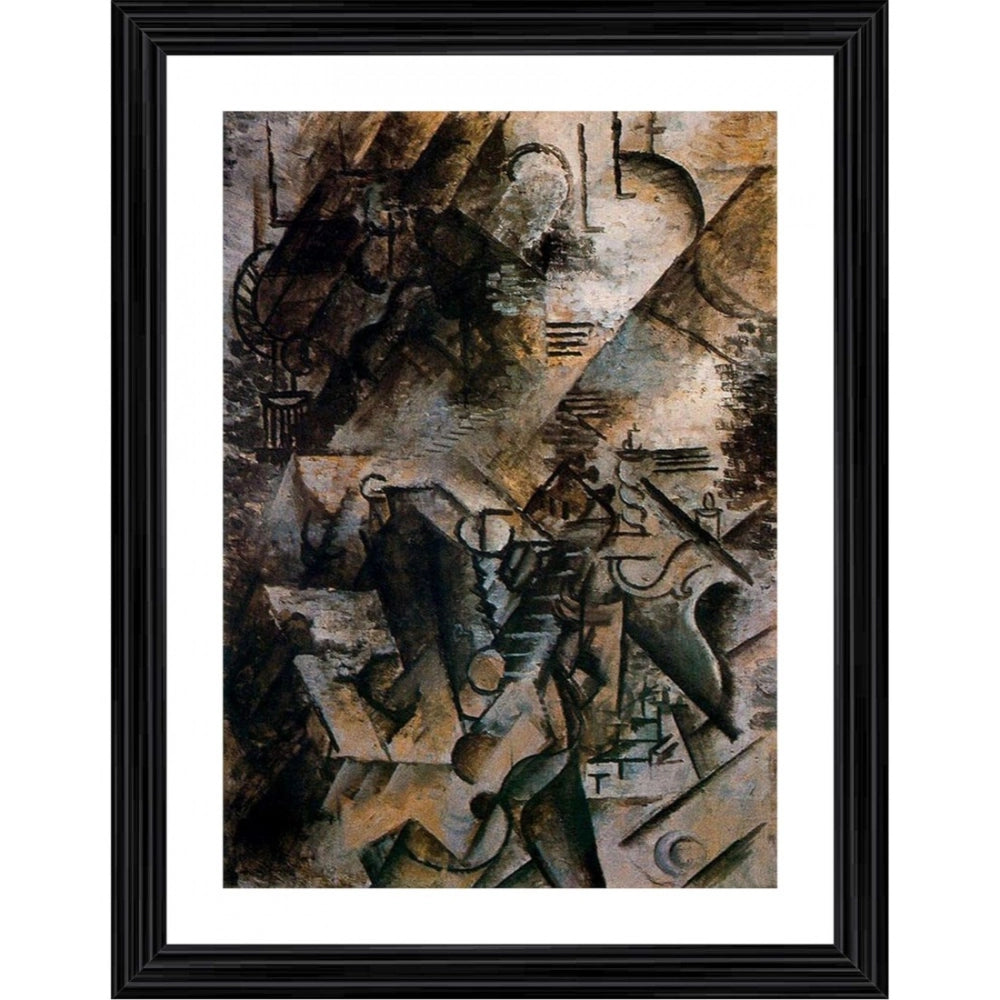 Generic Woman with Guitar and Piano 1911 Painting With Wood Photo Frame (Multicolor) Main image